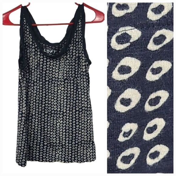 LOFT Ooh La La Twist Trim Tank Black Tan Circle Dots Sleeveless Top Small Tee - Picture 1 of 11